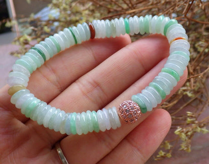 Certified Yellow Green Pale Lavender 100% Natural A JADE Jadeite Bead Beads Bangle Circle Bead Beads Bangle Bracelet 平安扣手链 525208   TN