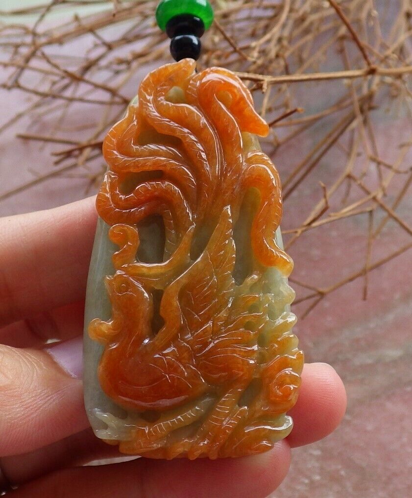 Certified Red Green Burma 100% Natural A Jade jadeite Pendant Phoenix Necklace 凤凰 525513  TN