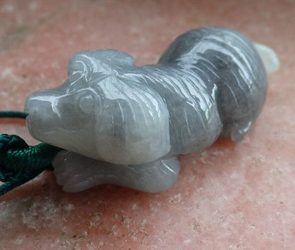 Certified Green Black 100% Natural A Jade jadeite Pendant Zodiac Dog Necklace 发财狗 524241  TN