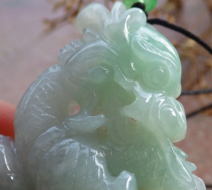 Certified Green Burma 100% Natural A Jade jadeite Pendant Dragon Gourd Coin Necklace 生意兴隆 635154  TN