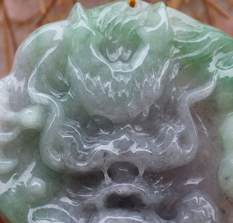 Certified Green Pale Lavender 100% Natural A Jade jadeite pendant Dragon Bead Necklace 生意兴隆 519655  TN