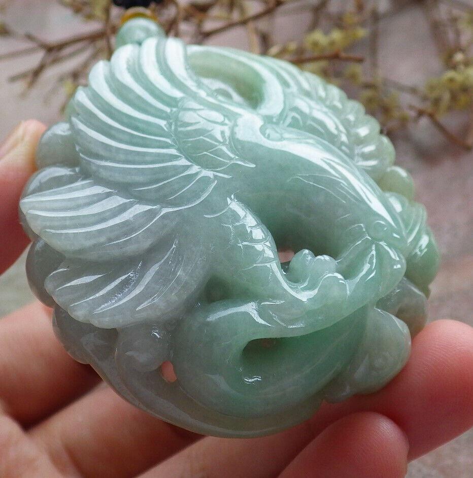 Certified Green Burma 100% Natural A Jade jadeite Pendant Eagle Snake Coin Necklace 大展宏图 633482  TN