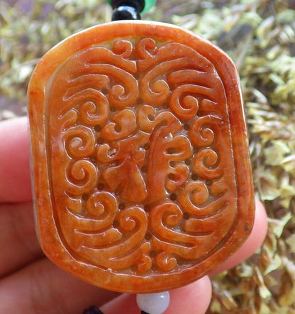 Certified Red Green 100% Natural A Jade jadeite Pendant Lotus Flower Ruyi Fu Necklace 524069  TN