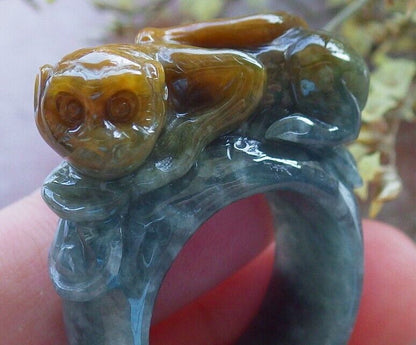 Certified Yellow Icy Green Burma 100% Natural A JADE Jadeite Monkey Coin RING USA. 10 戒指 574078 TN
