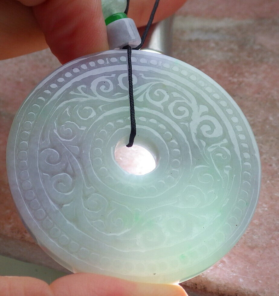 Certified Lavender Green Burma 100% Natural A Jade jadeite Pendant Ruyi Circle Necklace 平安扣 636779  TN