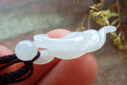 Certified Icy White 100% Natural A Jade jadeite pendant Snake Money Coin Bead Necklace 蛇 529972  TN