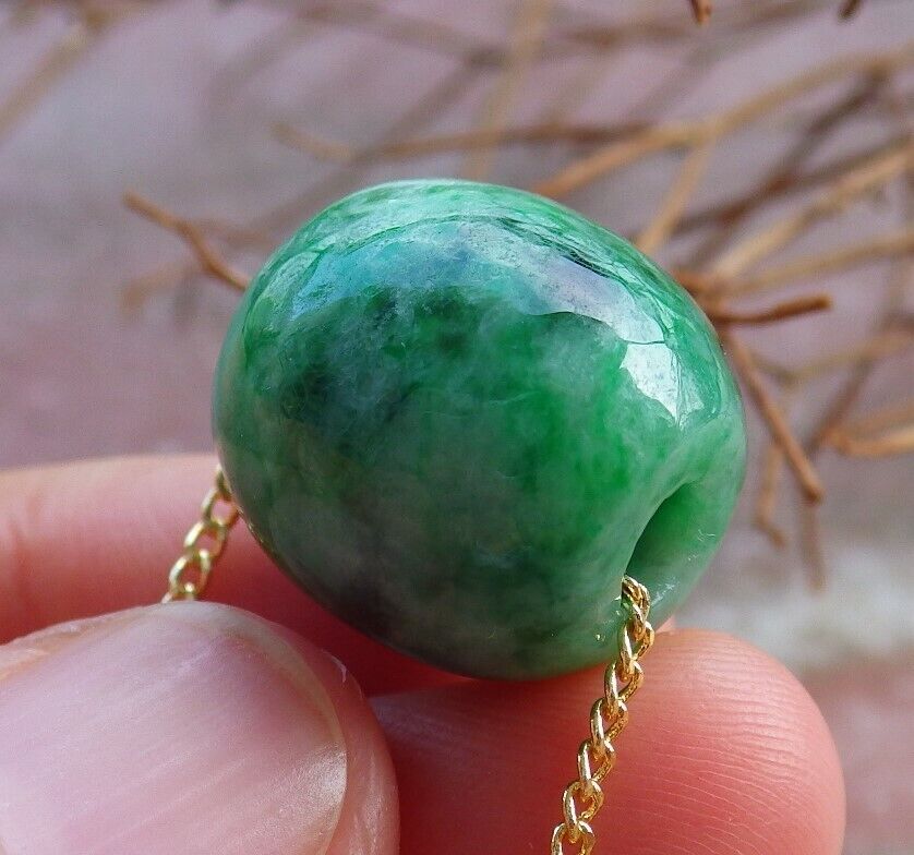 Certified Green 100% Natural A Jade Circle Bead Donut Necklace 路路通 529111  TN