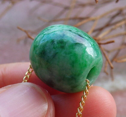Certified Green 100% Natural A Jade Circle Bead Donut Necklace 路路通 529111  TN