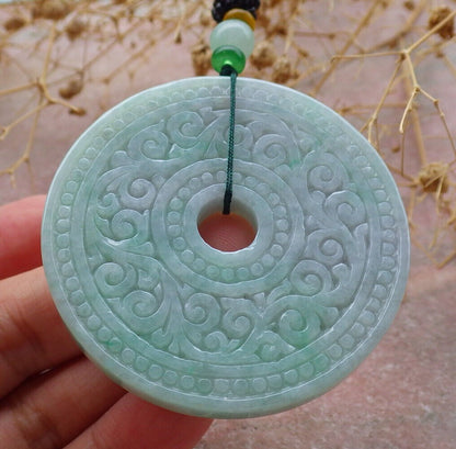 Certified Green Burma 100% Natural A Jade jadeite Pendant Ruyi Circle Necklace 平安扣 636942  TN