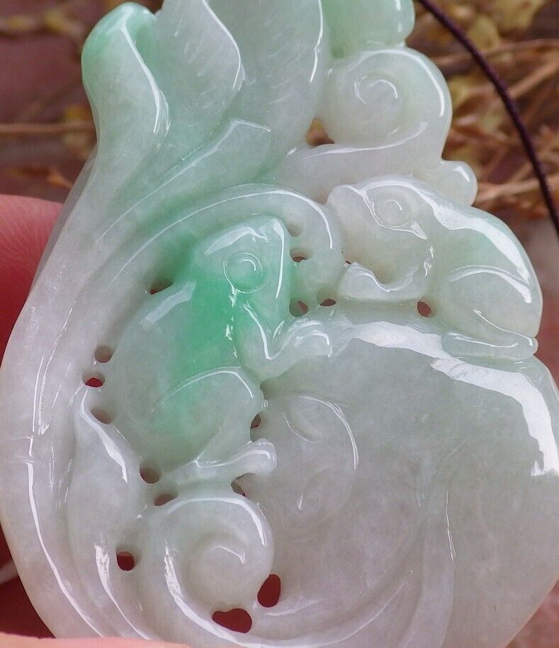 Certified Green Burma 100% Natural A Jade jadeite Pendant Frog Toad Lotus Flower Ruyi Coin 招财蟾 575079 TN