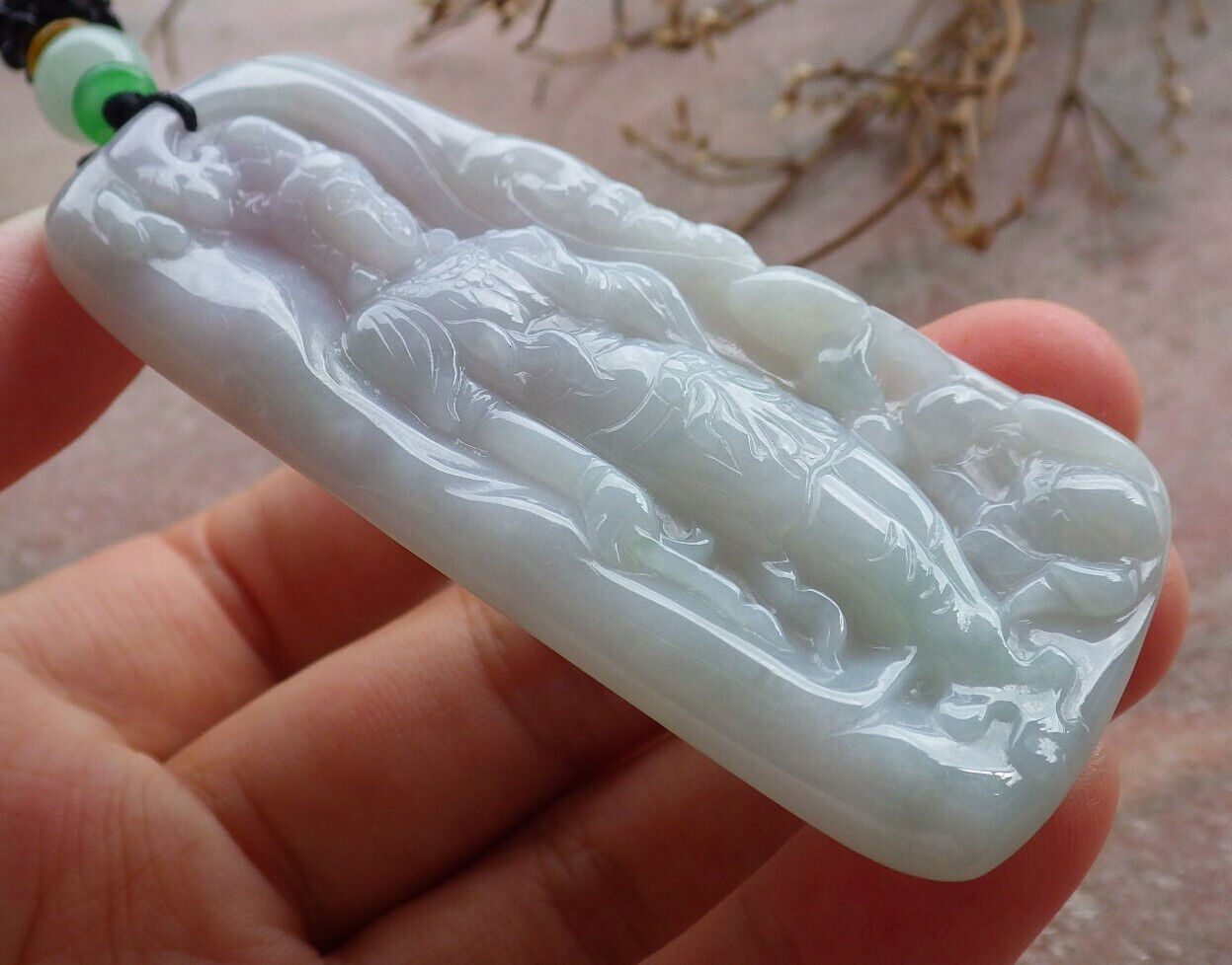Certified Lavender Green Burma 100% Natural A Jade jadeite Pendant Guanyin Kwan Yin Lotus Flower Necklace 观音 635366  TN