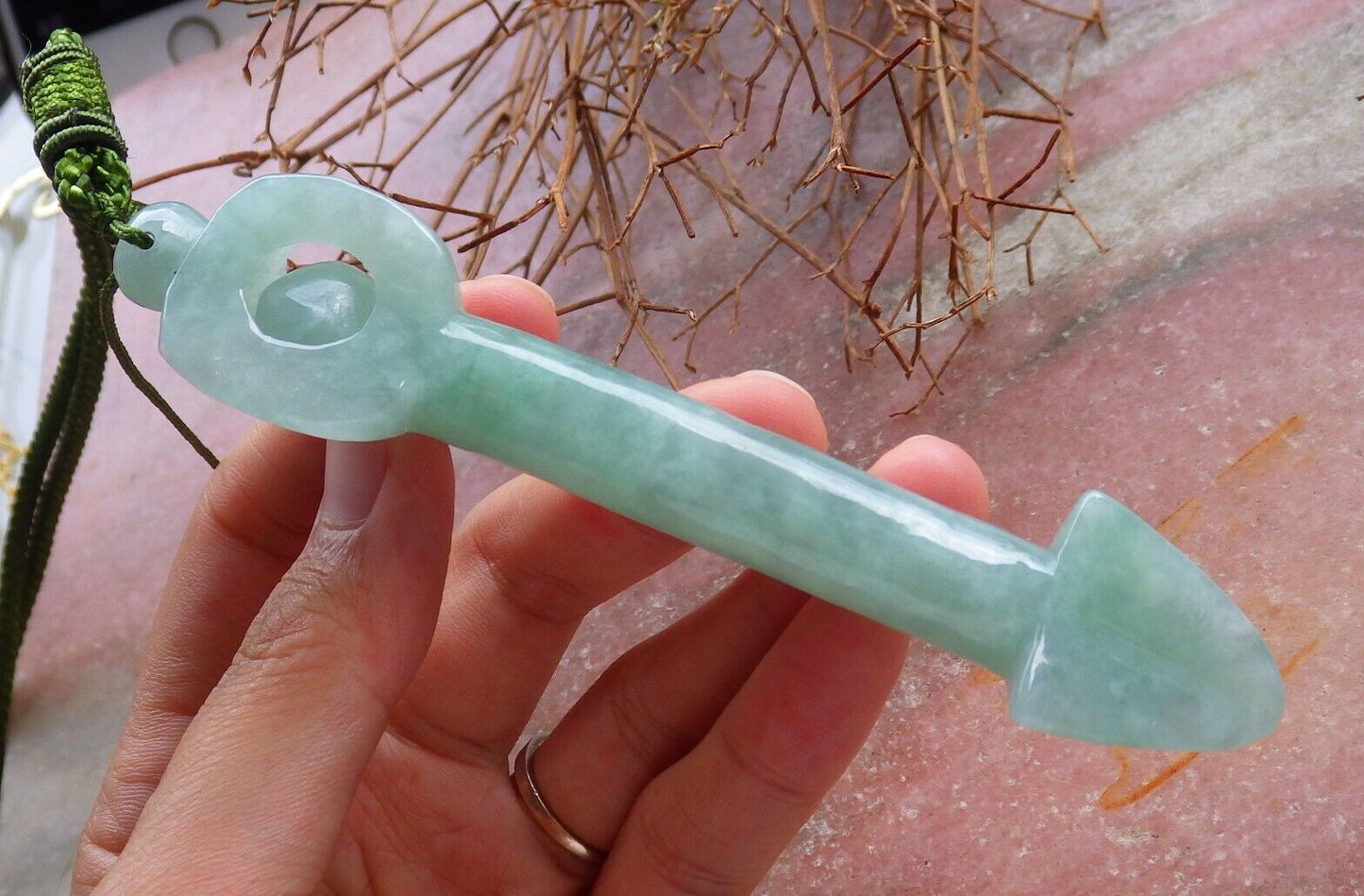 Certified Green 100% Natural A Jade jadeite Pendant Arrow Bead Necklace 箭 528445  TN