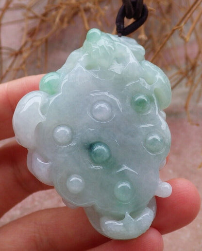 Certified Green 100% Natural A Jade jadeite Pendant Frog Toad Lotus Flower Necklace 金蟾 花开富贵 519629  TN