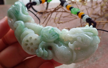 Certified Green Burma 100% Natural A Jade jadeite Pendant Dragon Bead Necklace 生意兴隆 635341  TN