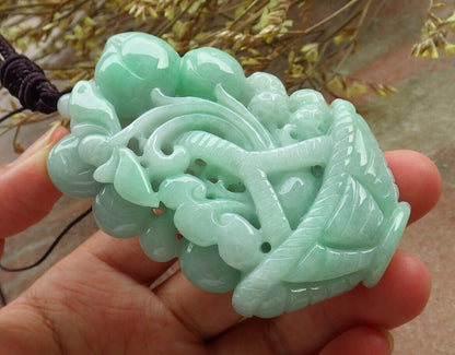 Certified Green Burma 100% Natural A Jade jadeite Pendant Peach Coin Lotus Flower Ruyi Basket Necklace 575156 TN