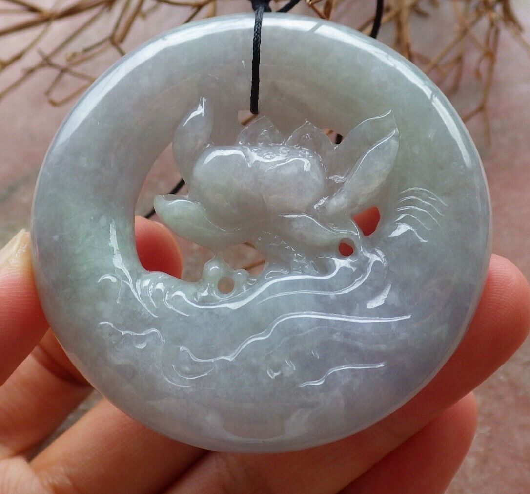 Certified Green Pale Lavender 100% Natural A Jade jadeite Pendant Lotus Flower Circle Necklace 花平安扣 525936  TN