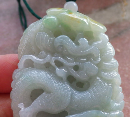 Certified Yellow Green Burma 100% Natural A Jade jadeite Pendant Dragon Ruyi Bead Necklace 生意兴隆 646776 TN