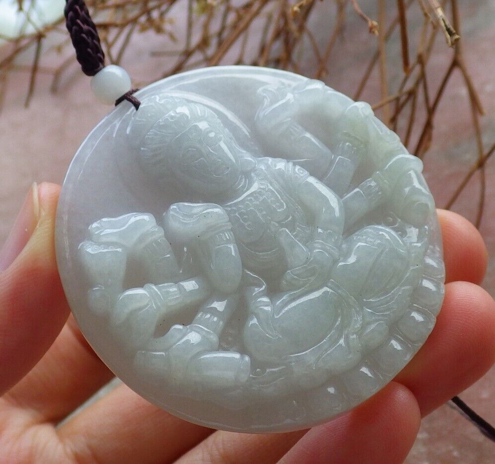 Certified Pale Lavender Green Burma 100% Natural A Jade jadeite pendant 1000 Hand Guanyin Kwan Yin Necklace 观音 526148  TN
