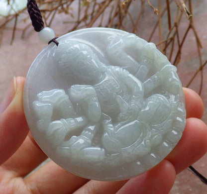 Certified Pale Lavender Green Burma 100% Natural A Jade jadeite pendant 1000 Hand Guanyin Kwan Yin Necklace 观音 526148  TN