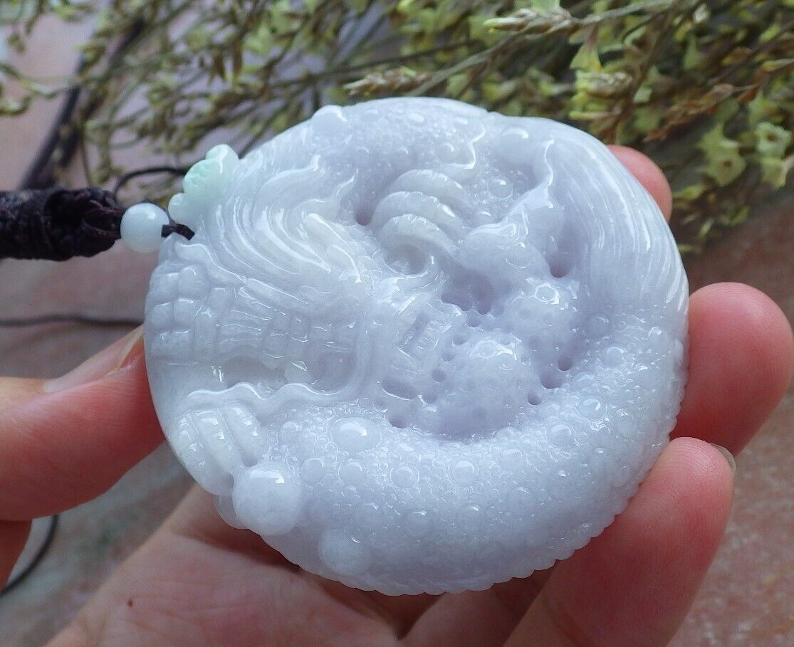 Certified Green Pale Lavender Burma 100% Natural A Jade jadeite Pendant Dragon Mouse Rat Peanut Ruyi Necklace 望子成龙 574350 TN