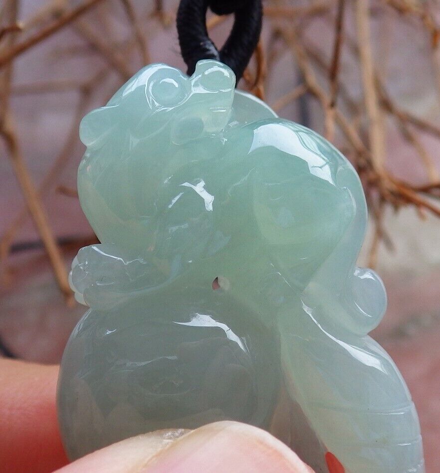 Certified Icy Green 100% Natural A Jade jadeite Pendant Dragon Pi Xiu Ruyi Money Coin Necklace 风水貔貅 528905  TN