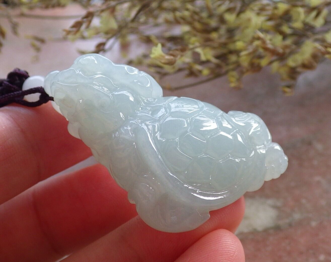Certified Icy Green Burma 100% Natural A Jade jadeite Pendant Dragon Turtle Necklace 龙龟 574589 TN