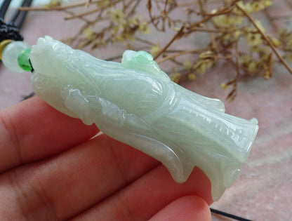 Certified Green Burma 100% Natural A Jade jadeite Pendant Money God Yuan Bao Necklace 财神 633216  TN