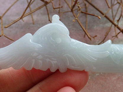 Certified Pale Green 100% Natural A Jade jadeite Pendant Phoenix Hair pins Hairpin 发针 528438  TN