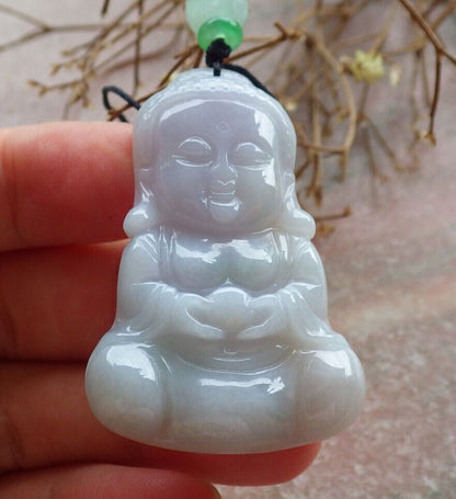 Certified Green Lasvender Burma 100% Natural A Jade jadeite Pendant Sakyamuni Buddha God Necklace 释迦牟尼佛 635388  TN