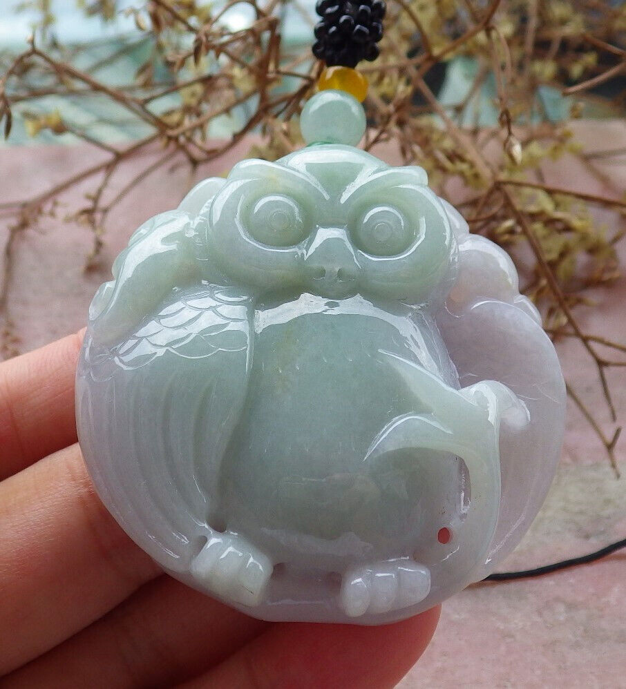 Atestita Verda Pala Lavenda Birmo 100% Natura A Jadejadeita Pendanta Strigo Ruyi-Koliero 猫头鹰 632551 TN