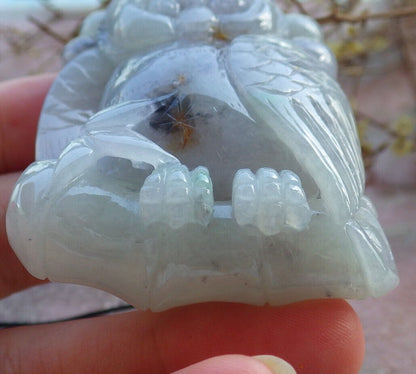 Certified Green Yellow Pale Lavender Burma 100% Natural A Jade jadeite Pendant Owl Coin Bamboo Necklace 猫头鹰 632911  TN