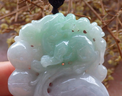 Certified Green Pale Lavender 100% Natural A Jade jadeite Pendant Dragon Pi Xiu Bat Peach Ruyi Money Coin Necklace 风水貔貅 528788  TN