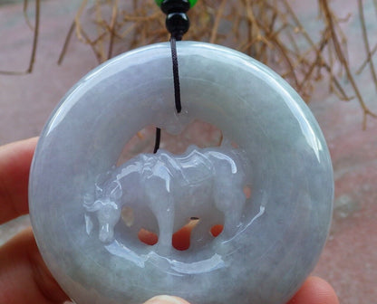 Certified Lavender Green 100% Natural A Jade jadeite pendant Cow Ox Circle Necklace 风水牛 523734 TN