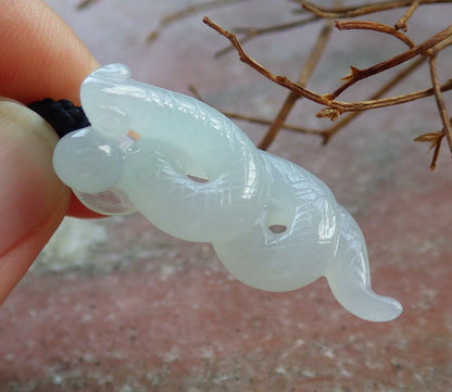 Certified Icy Pale Green 100% Natural A Jade jadeite pendant Snake Money Coin Necklace 蛇 530095   TN