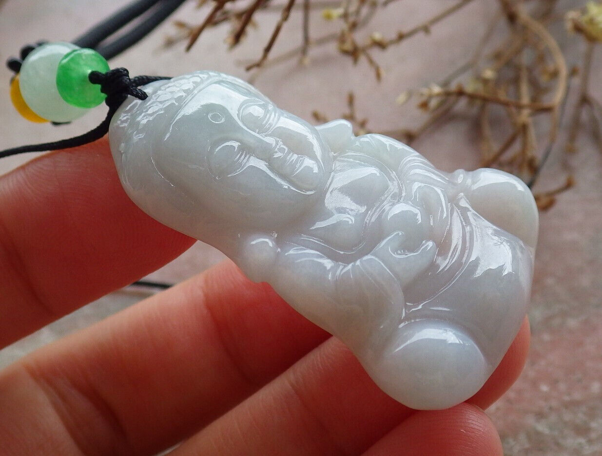 Certified Green Pale Lasvender Burma 100% Natural A Jade jadeite Pendant Sakyamuni Buddha God Necklace 释迦牟尼佛 635381  TN