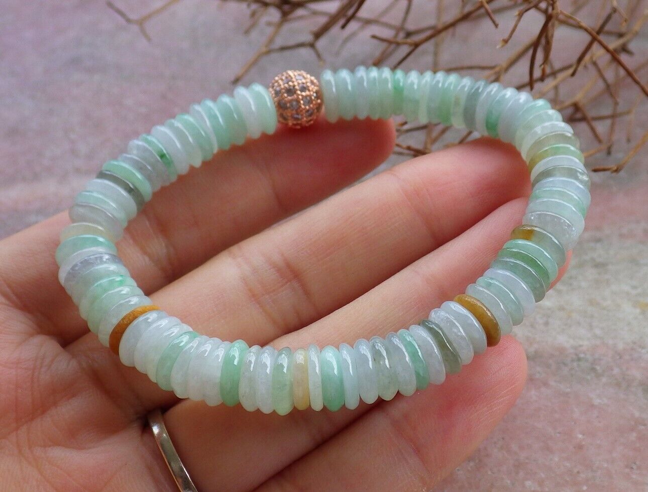 Certified Green Yellow Burma 100% Natural A JADE Jadeite Bead Beads Bangle Circle Bracelet 529470  TN