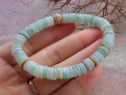Certified Green Yellow Burma 100% Natural A JADE Jadeite Bead Beads Bangle Circle Bracelet 529470  TN