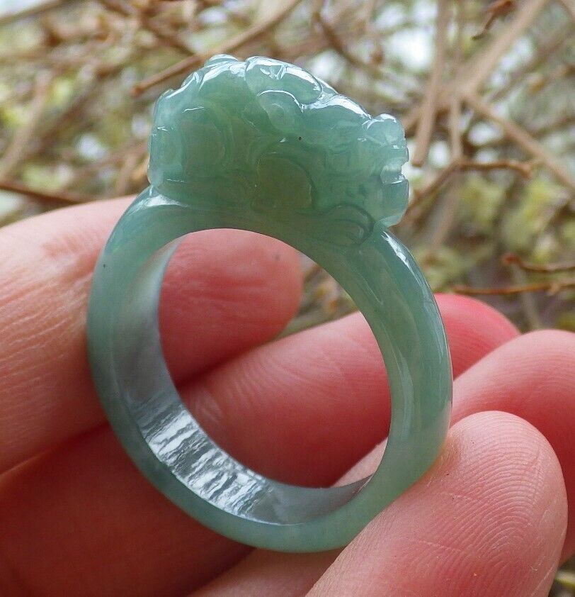Certified Icy Green 100% Natural A JADE Jadeite Dragon Pi Xiu RING USA. 8.75 戒指 523767  TN