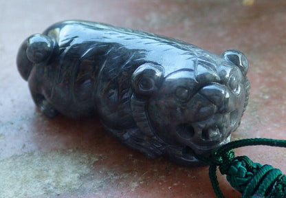 Certified Black 100% Natural A Jade jadeite pendant Tiger Necklace 虎虎生威 525462  TN