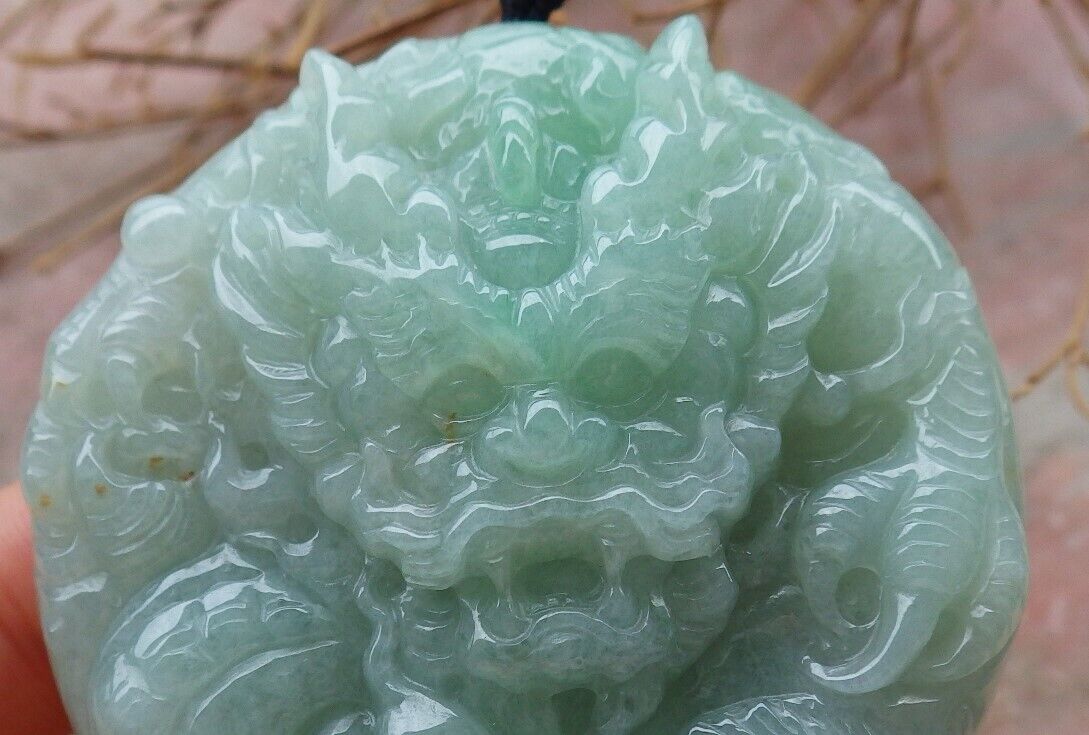 Certified Green 100% Natural A Jade jadeite Pendant Dragon Mouse Rat Bead Necklace 生意兴隆 519966  TN
