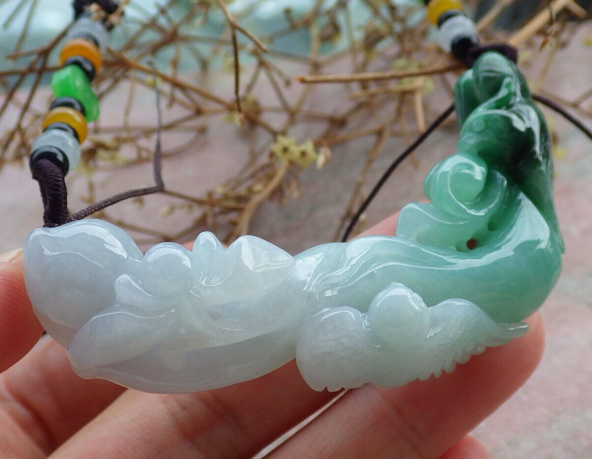 Certified Green Burma 100% Natural A Jade jadeite Pendant Phoenix Bird Flower Necklace 鸟语花香 635267  TN