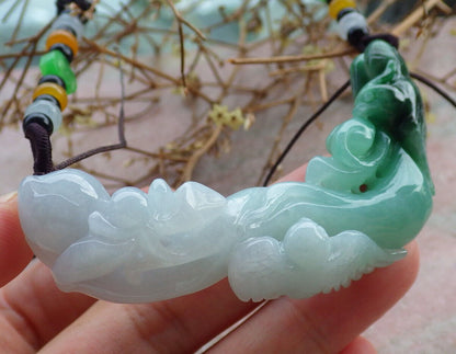 Certified Green Burma 100% Natural A Jade jadeite Pendant Phoenix Bird Flower Necklace 鸟语花香 635267  TN