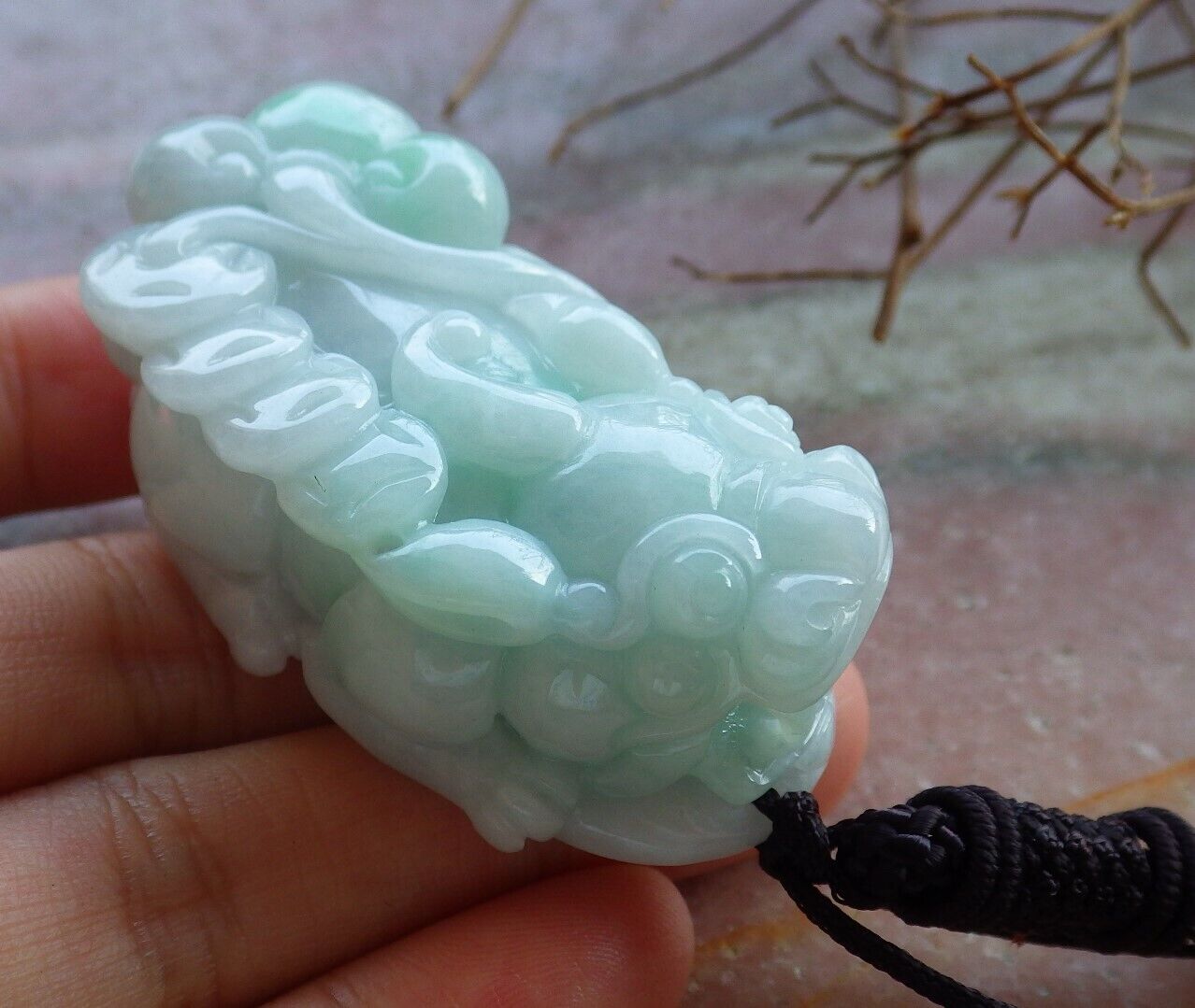 Certified Green 100% Natural A Jade jadeite Pendant Dragon Pi Xiu Money Coin Ruyi Necklace 风水貔貅 529216  TN