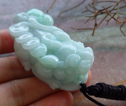 Certified Green 100% Natural A Jade jadeite Pendant Dragon Pi Xiu Money Coin Ruyi Necklace 风水貔貅 529216  TN