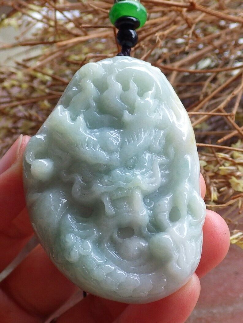 Certified Green 100% Natural A Jade jadeite Pendant Dragon Bead Necklace 生意兴隆 524694  TN