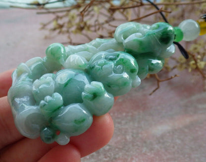 Certified Green Burma 100% Natural A Jade jadeite Pendant Panda Bamboo Ruyi Necklace 熊猫 633295  TN