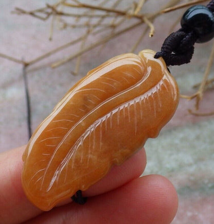 Certified Red 100% Natural A Jade jadeite Pendant Leaf Necklace 事业有成 519679  TN