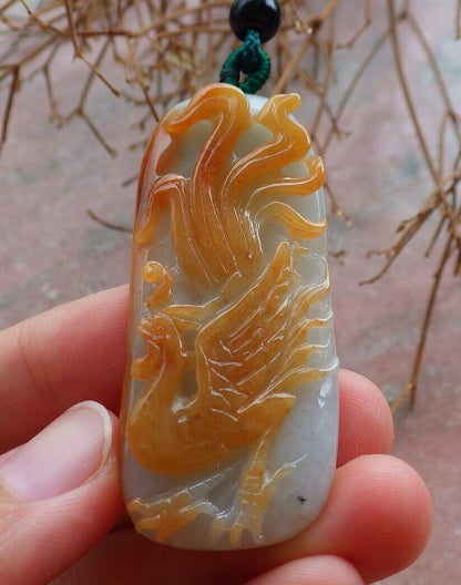 Certified Red Green 100% Natural A Jade jadeite Pendant Phoenix Necklace 凤凰 526289  TN