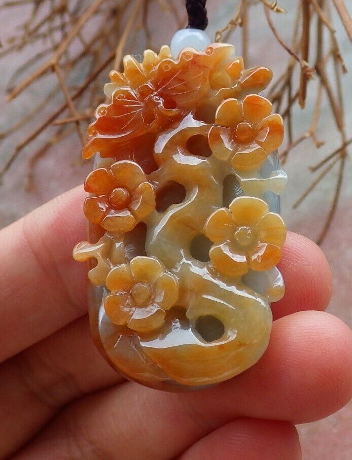 Atestita Ruĝa Birmo Natura A Jado-jadeita pendanta Papilia Floro 蝴蝶 526078 TN