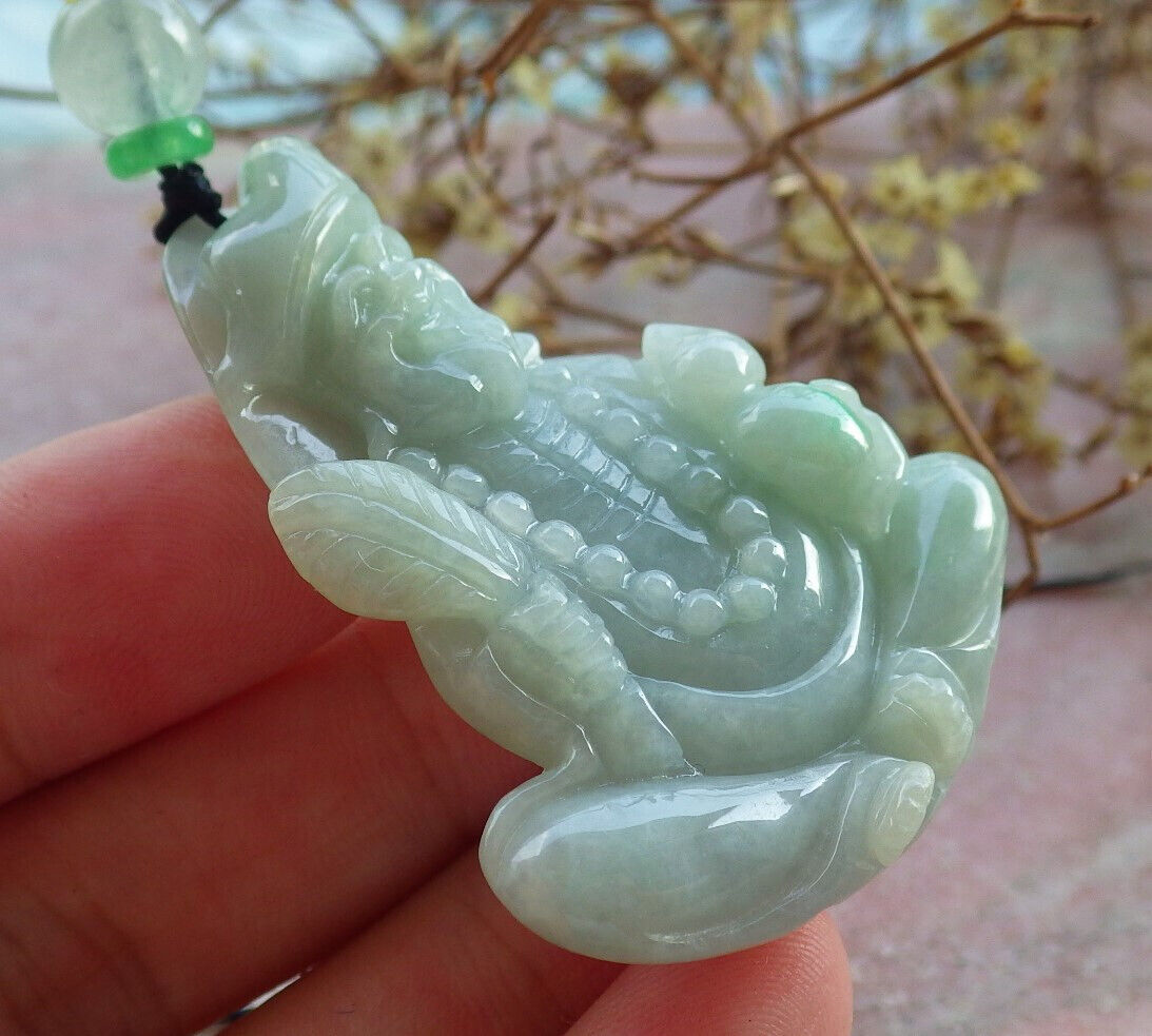 Certified Green Burma 100% Natural A Jade jadeite pendant Happy Ji Kung Buddha God Fan Gourd Necklace 济公 633313  TN